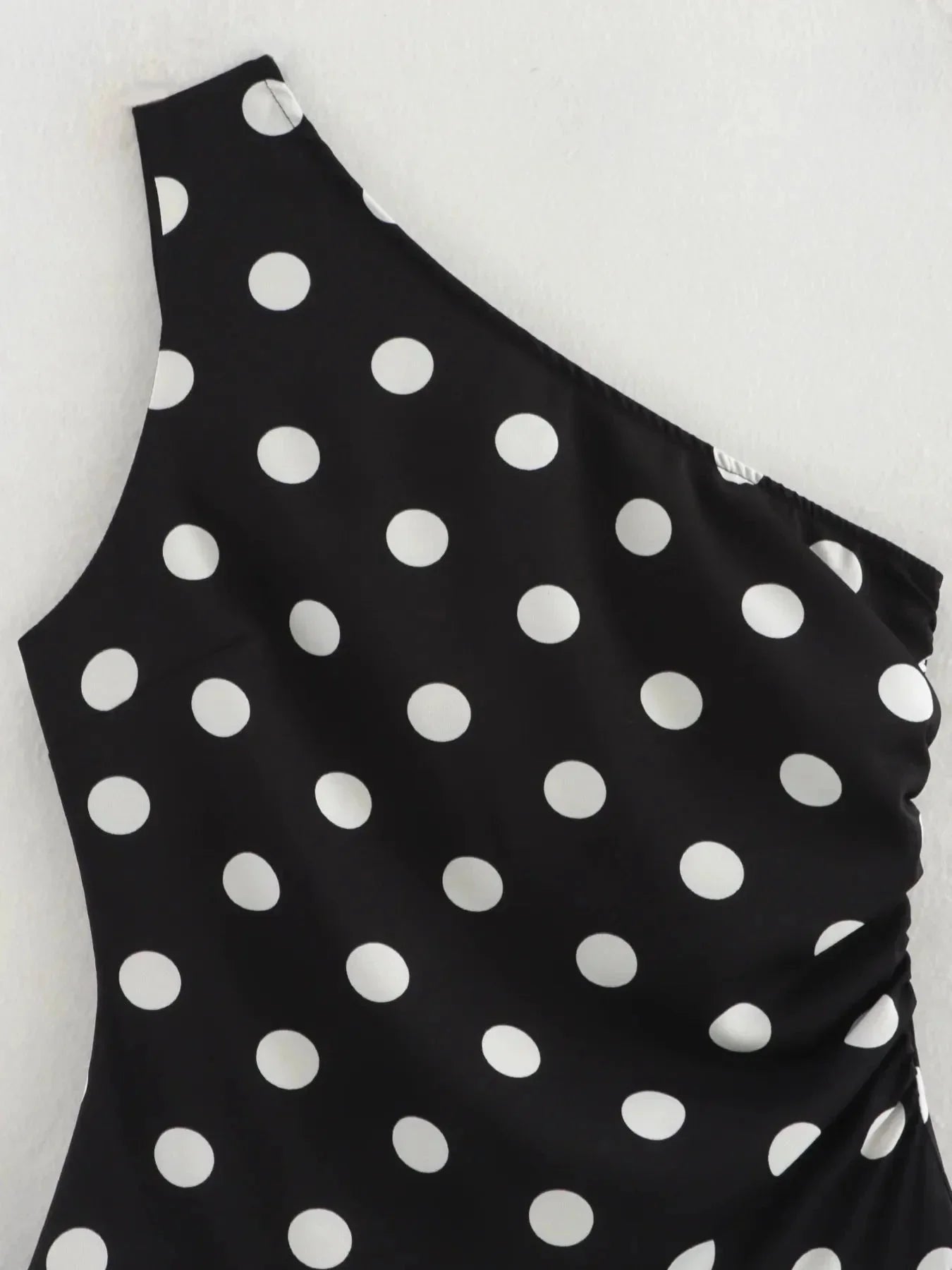 One - Shoulder Polka Dot Mini Dress - VILLA FASHION