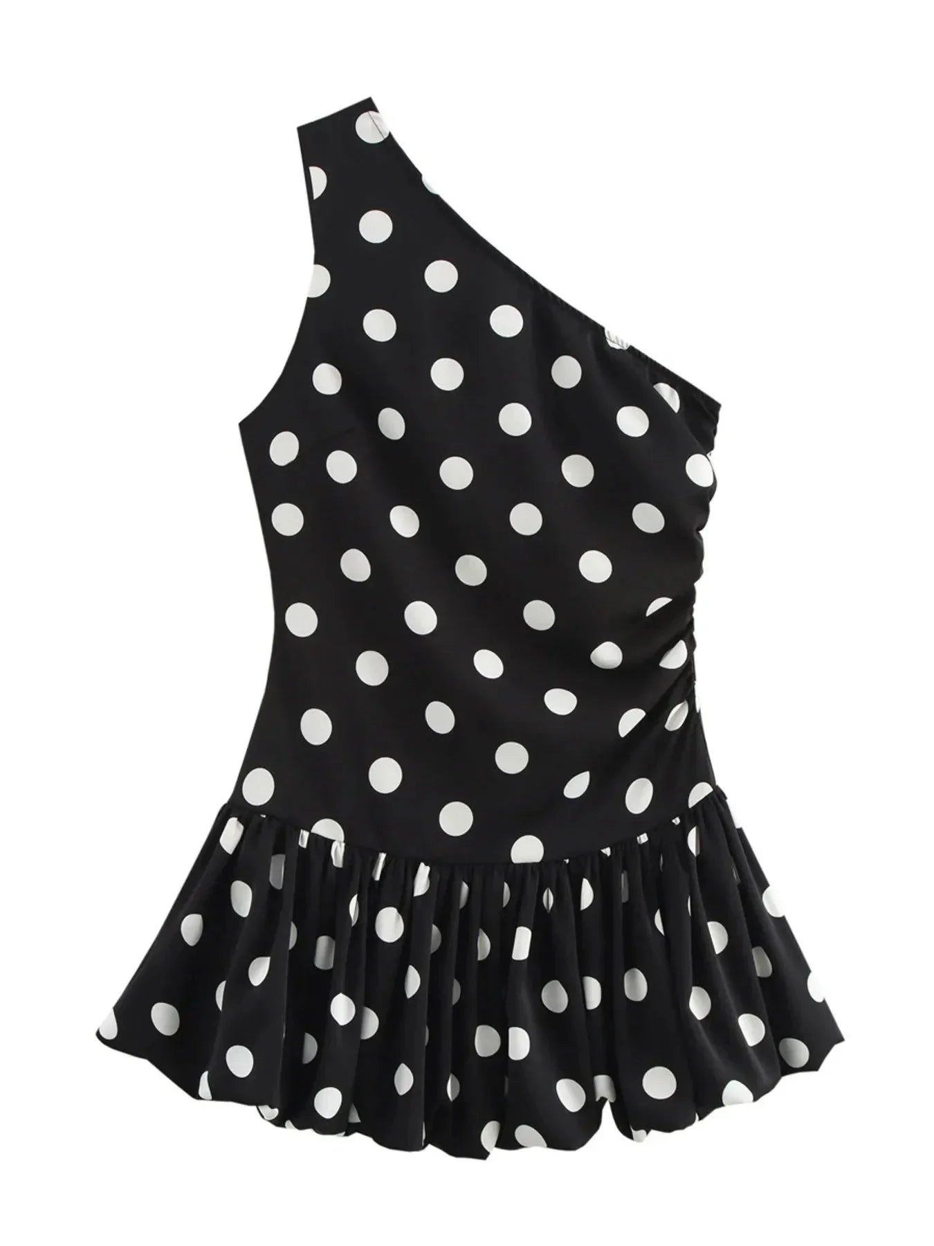 One - Shoulder Polka Dot Mini Dress - VILLA FASHION