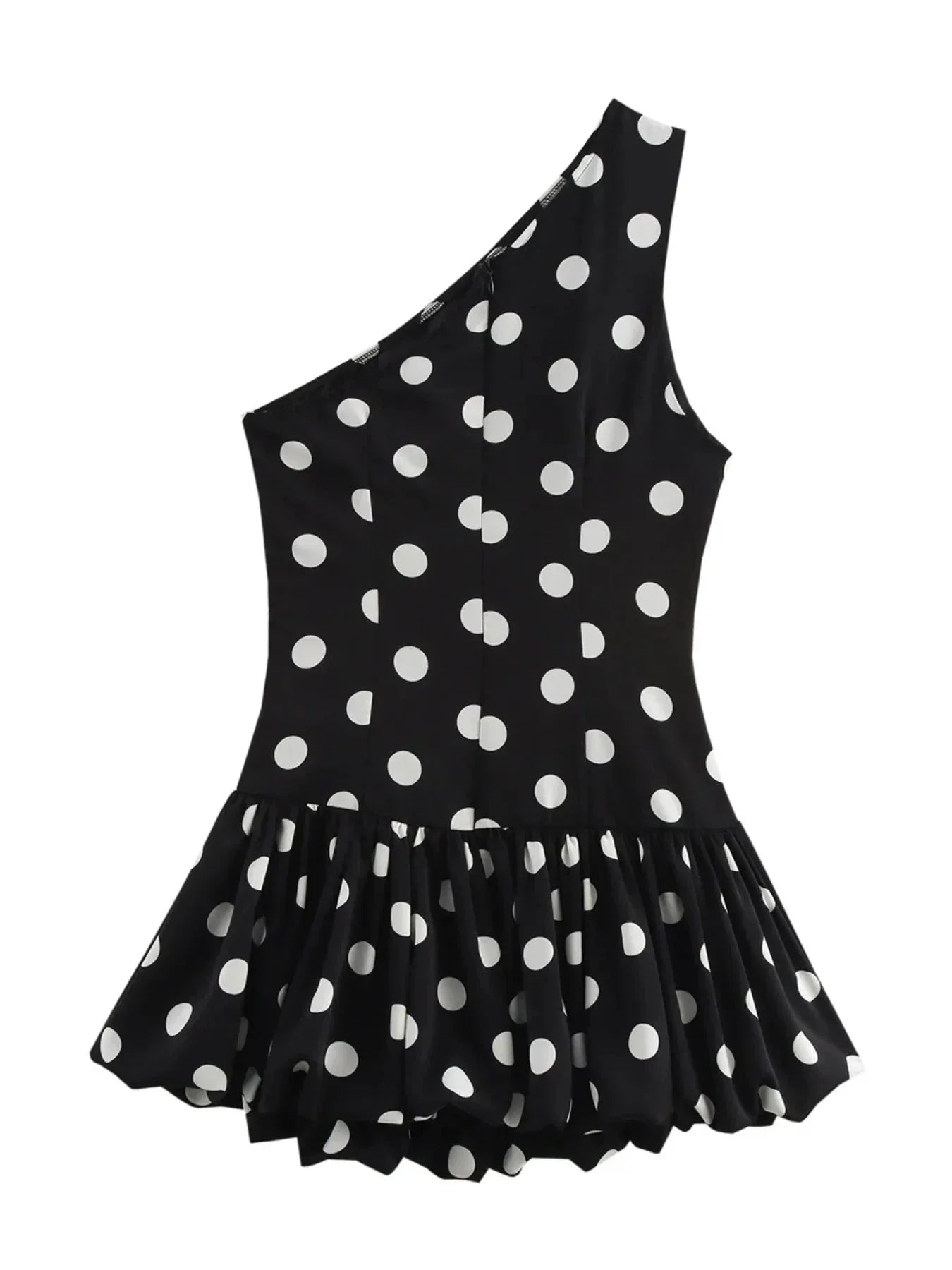One - Shoulder Polka Dot Mini Dress - VILLA FASHION