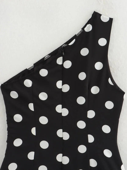 One - Shoulder Polka Dot Mini Dress - VILLA FASHION