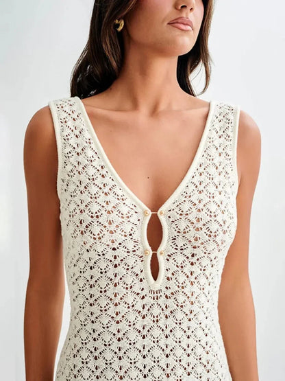 Openwork Sleeveless Maxi Dress - VILLA FASHION