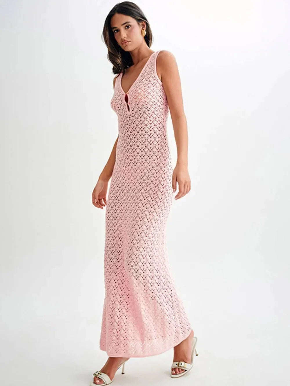 Openwork Sleeveless Maxi Dress - VILLA FASHION