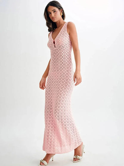 Openwork Sleeveless Maxi Dress - VILLA FASHION
