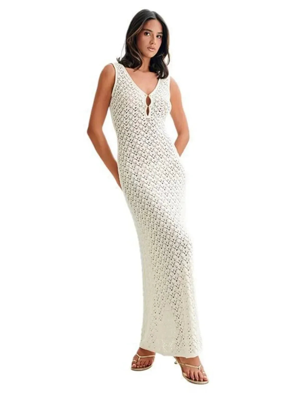 Openwork Sleeveless Maxi Dress - VILLA FASHION
