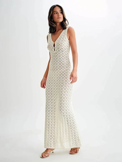 Openwork Sleeveless Maxi Dress - VILLA FASHION