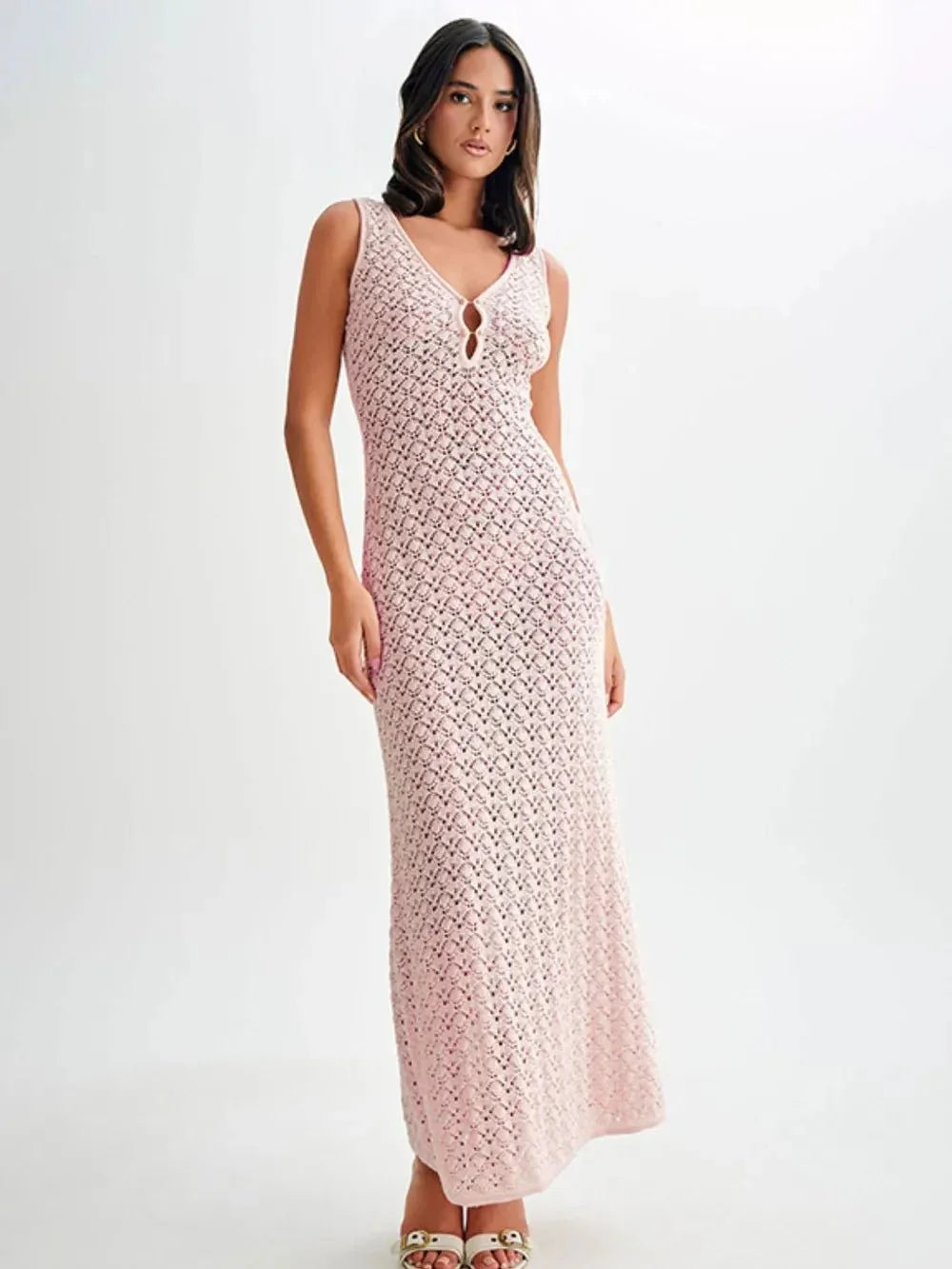 Openwork Sleeveless Maxi Dress - VILLA FASHION