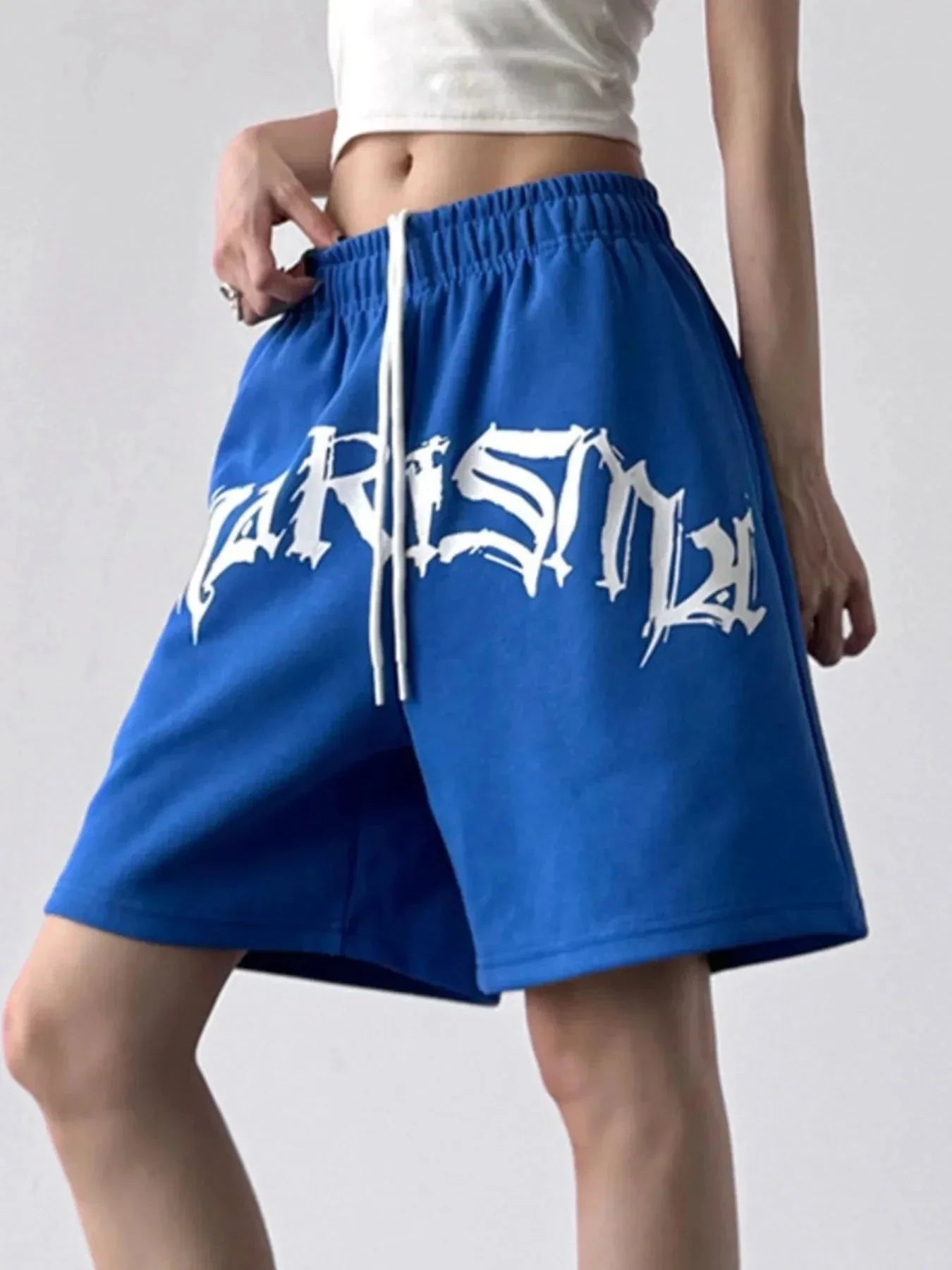 Oversized Drawstring Letter Shorts - VILLA FASHION