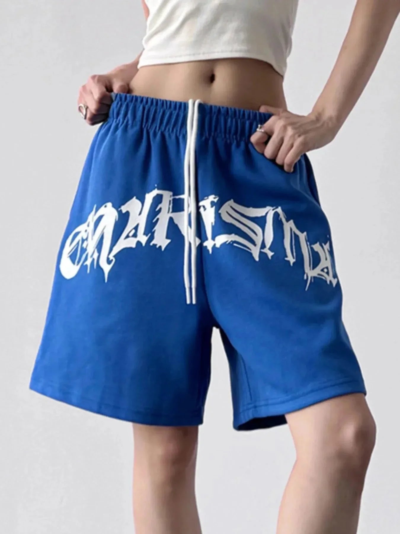 Oversized Drawstring Letter Shorts - VILLA FASHION
