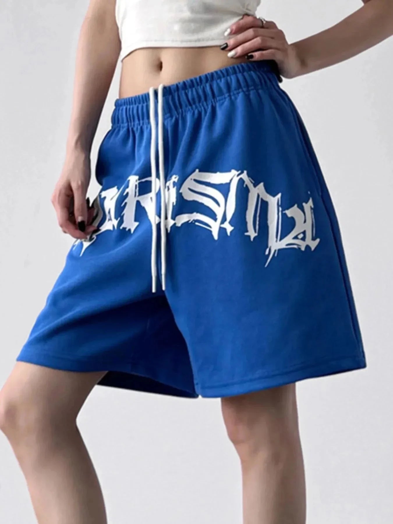 Oversized Drawstring Letter Shorts - VILLA FASHION