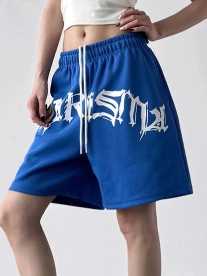 Oversized Drawstring Letter Shorts - VILLA FASHION