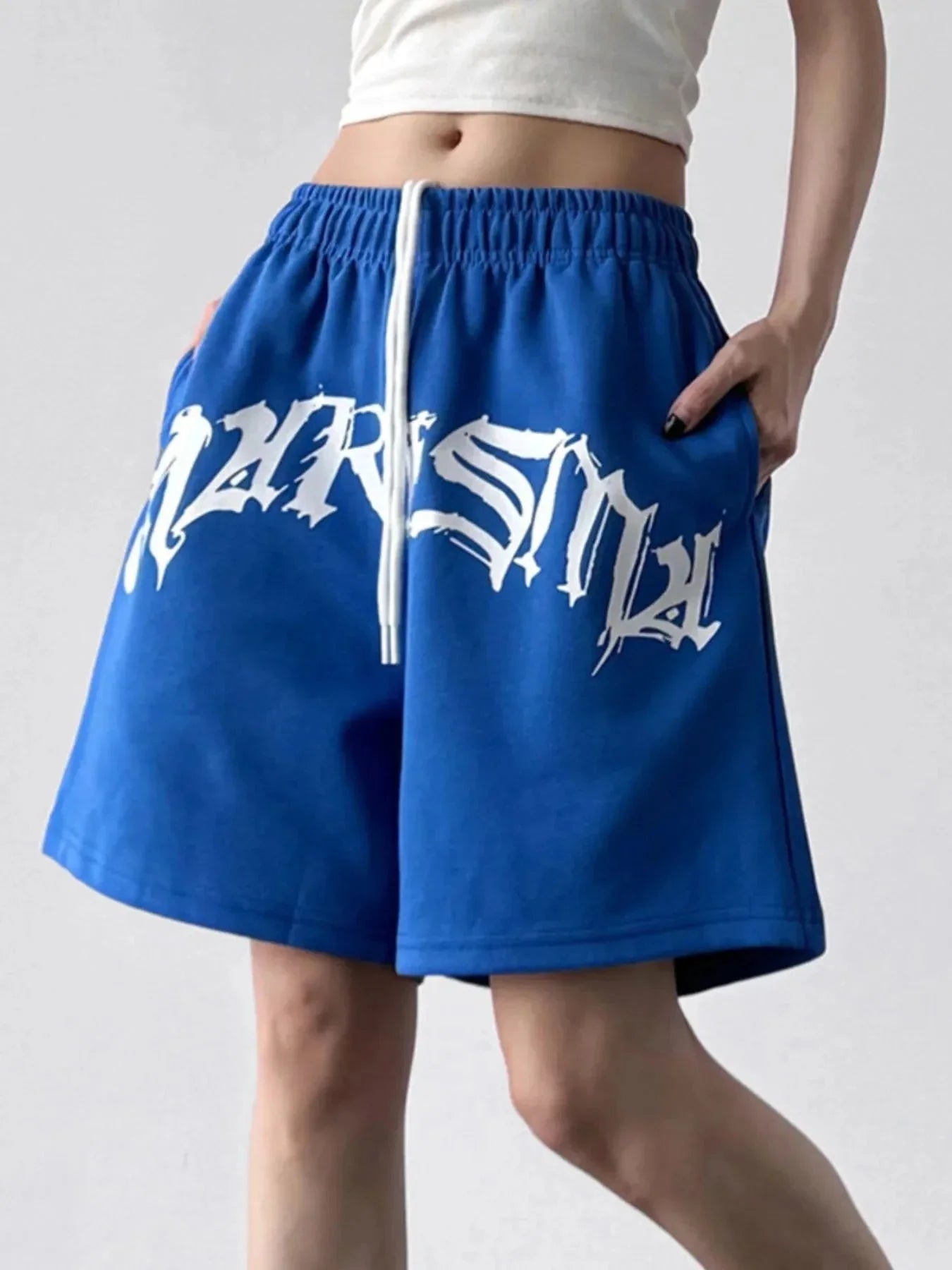 Oversized Drawstring Letter Shorts - VILLA FASHION