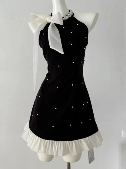 Pearl Detail Sleeveless Mini Dress - VILLA FASHION