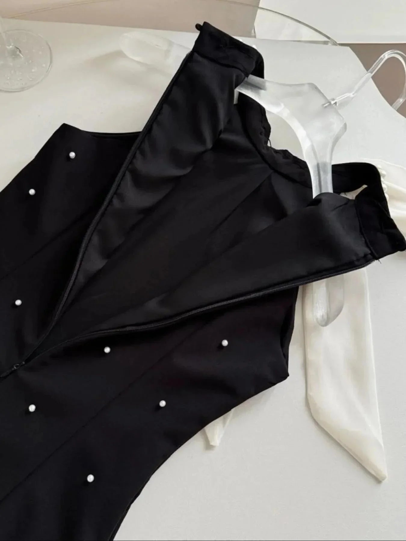 Pearl Detail Sleeveless Mini Dress - VILLA FASHION