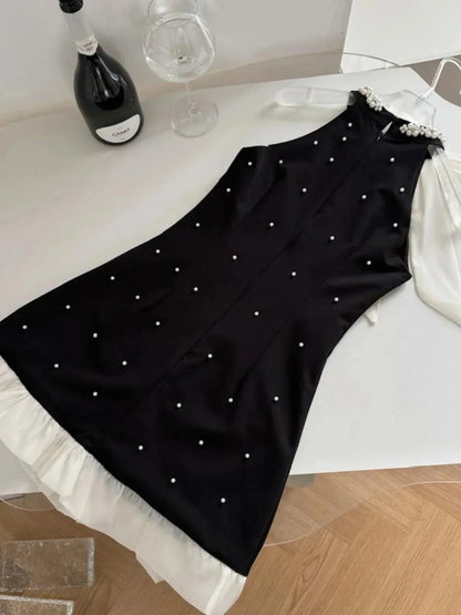 Pearl Detail Sleeveless Mini Dress - VILLA FASHION