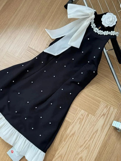 Pearl Detail Sleeveless Mini Dress - VILLA FASHION