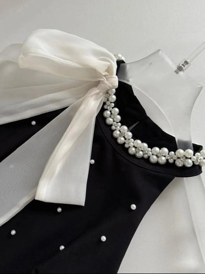 Pearl Detail Sleeveless Mini Dress - VILLA FASHION