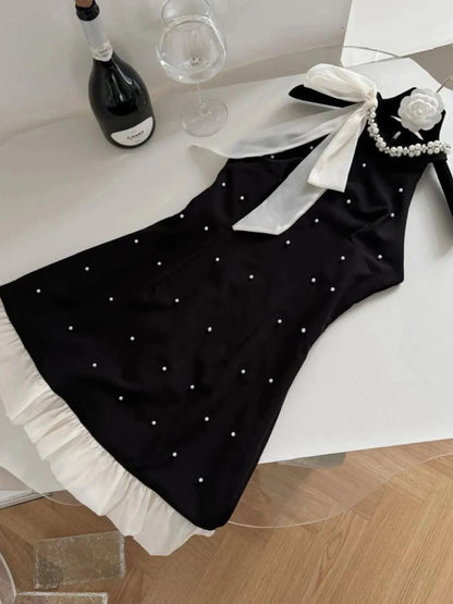 Pearl Detail Sleeveless Mini Dress - VILLA FASHION