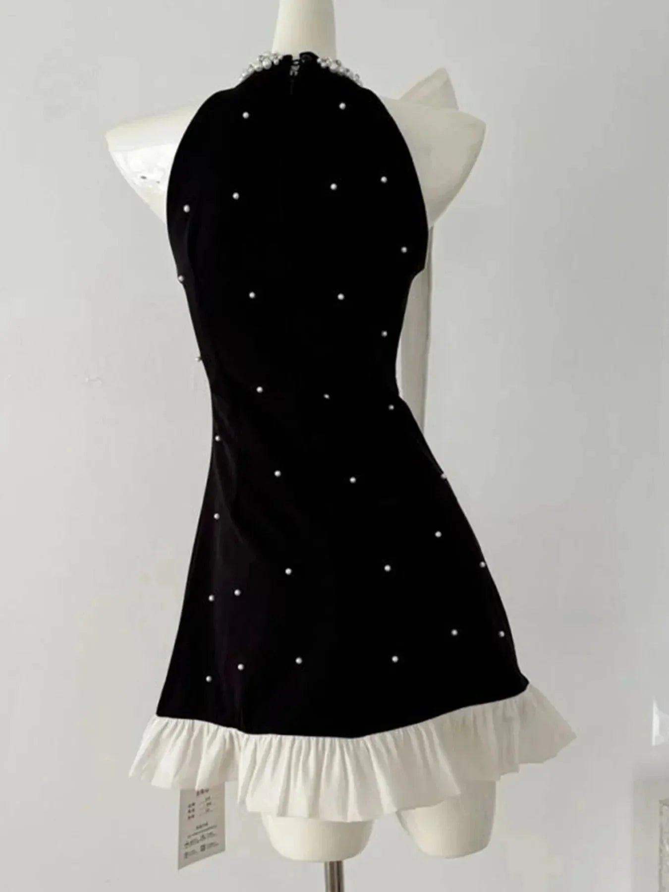 Pearl Detail Sleeveless Mini Dress - VILLA FASHION