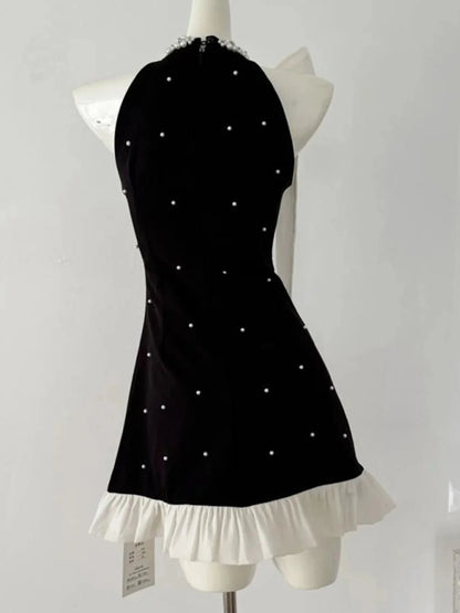 Pearl Detail Sleeveless Mini Dress - VILLA FASHION