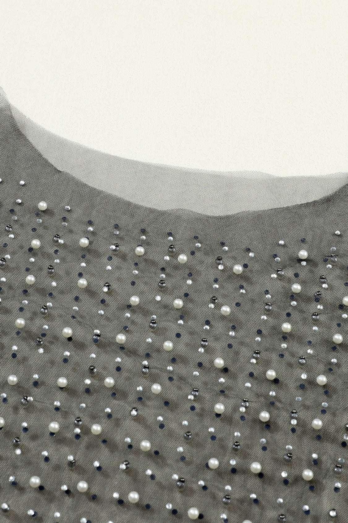 Pearl Long Sleeve Mesh Cropped Top - VILLA FASHION