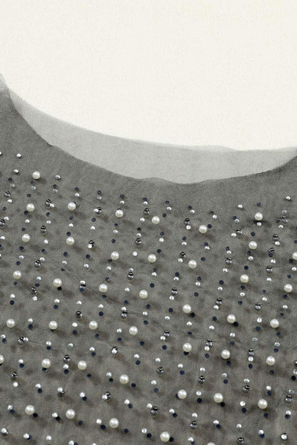 Pearl Long Sleeve Mesh Cropped Top - VILLA FASHION