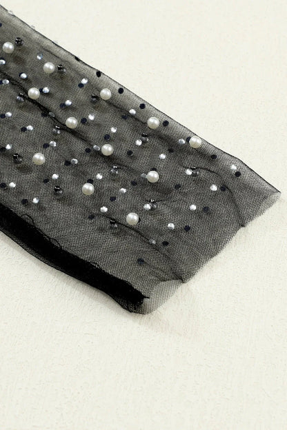 Pearl Long Sleeve Mesh Cropped Top - VILLA FASHION