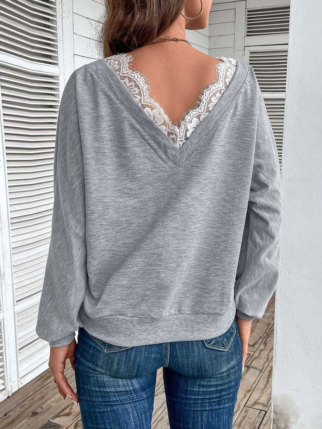 Perfee Lace Detail Long Sleeve Top - VILLA FASHION