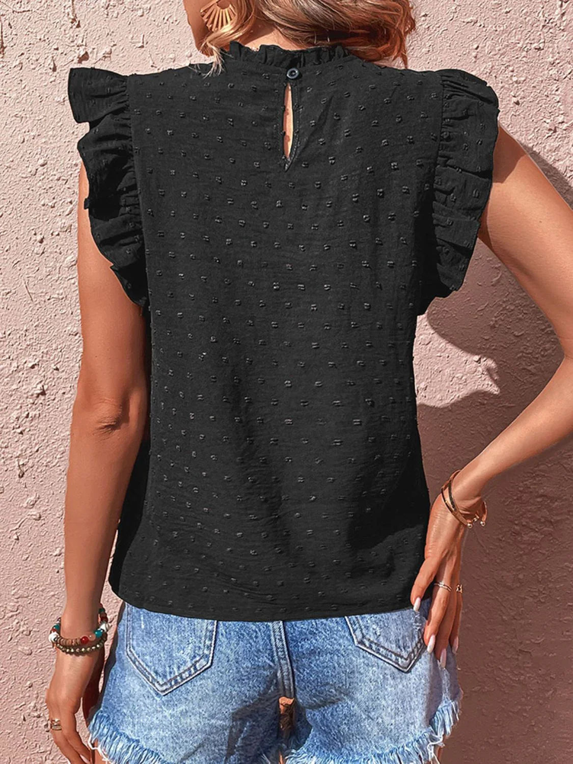 Perfee Swiss Dot Butterfly Sleeve Top - VILLA FASHION