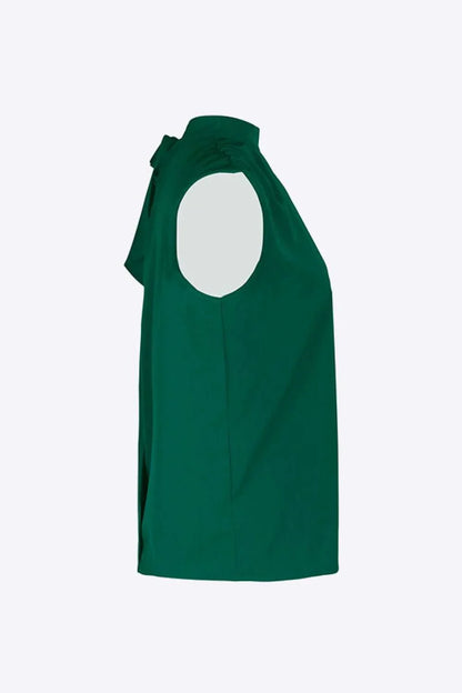 Perfee Tied Mock Neck Blouse - VILLA FASHION