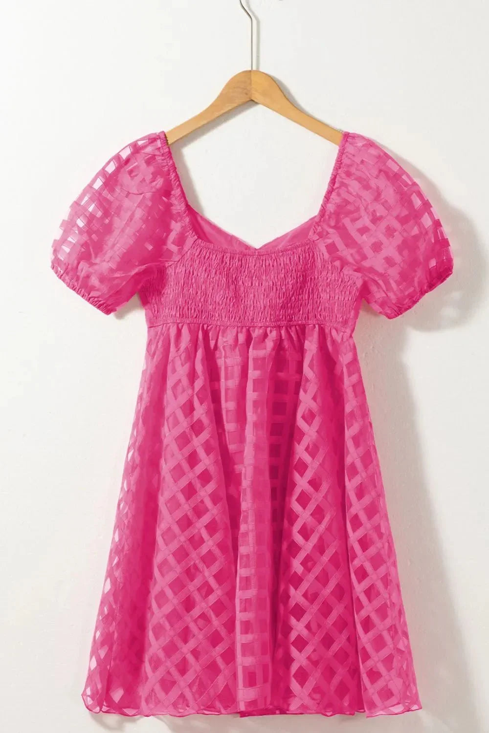 Plaid Puff Sleeve Babydoll Dress - VILLA FASHION