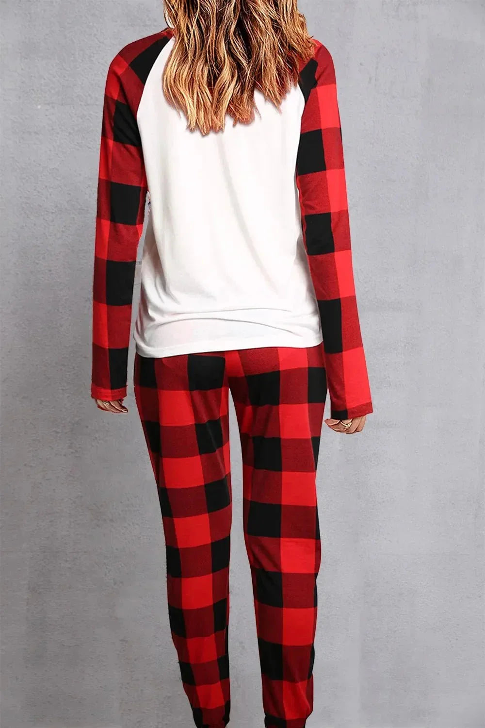 Plaid Round Neck Top and Pants Set - VILLA FASHION