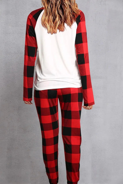 Plaid Round Neck Top and Pants Set - VILLA FASHION