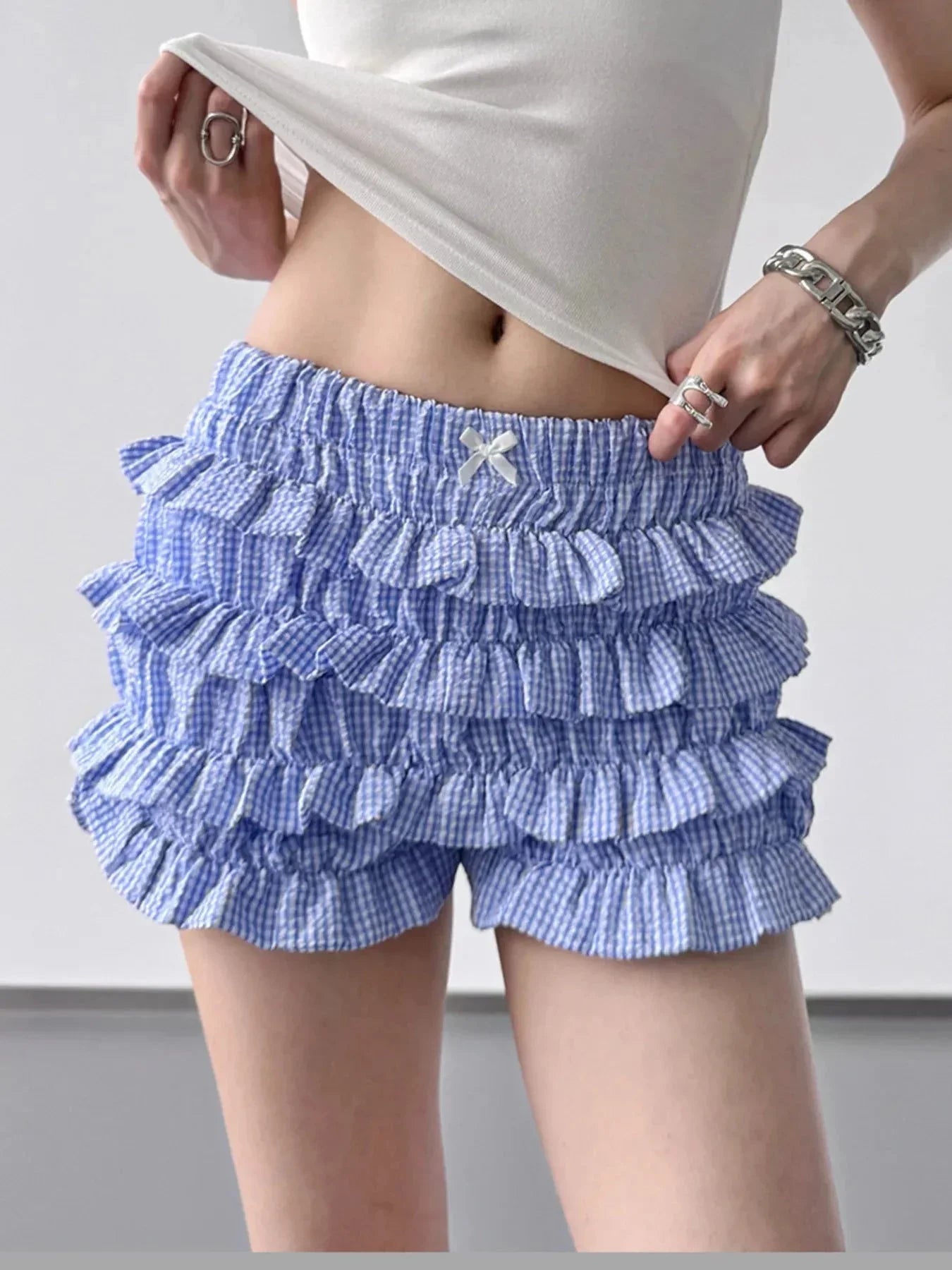 Plaid Ruffled Layered Shorts - VILLA FASHION