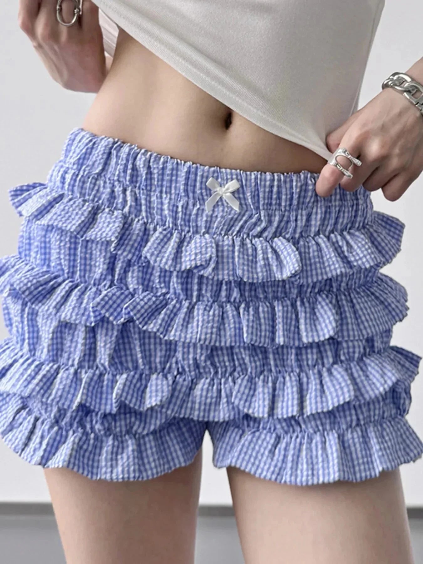 Plaid Ruffled Layered Shorts - VILLA FASHION