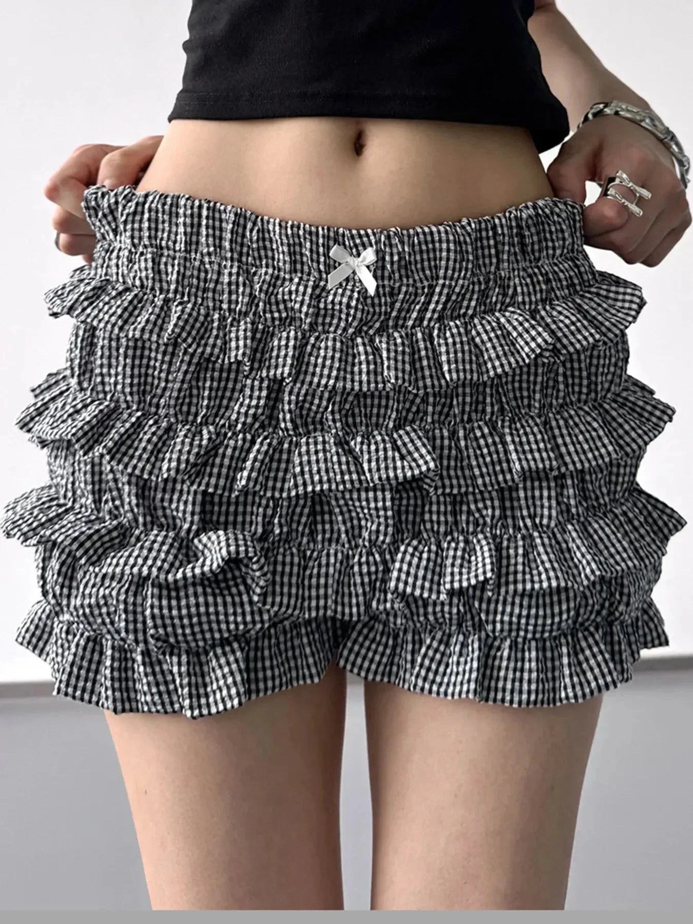 Plaid Ruffled Layered Shorts - VILLA FASHION