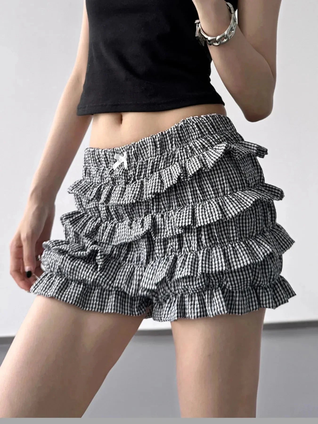 Plaid Ruffled Layered Shorts - VILLA FASHION