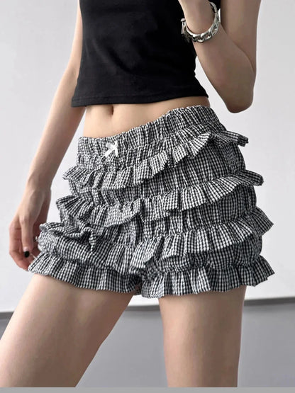 Plaid Ruffled Layered Shorts - VILLA FASHION