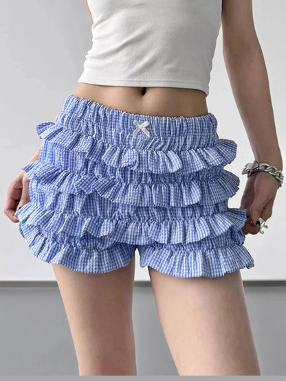 Plaid Ruffled Layered Shorts - VILLA FASHION