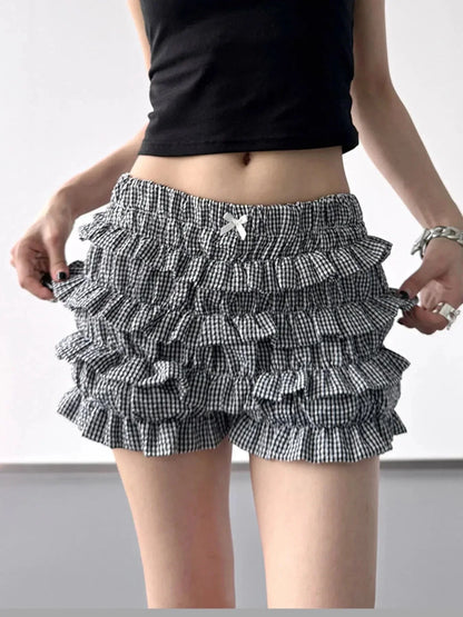 Plaid Ruffled Layered Shorts - VILLA FASHION