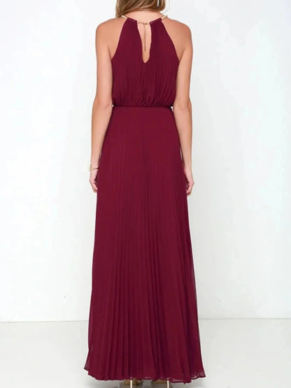 Pleated Sleeveless Maxi Tank Dress - VILLA FASHION