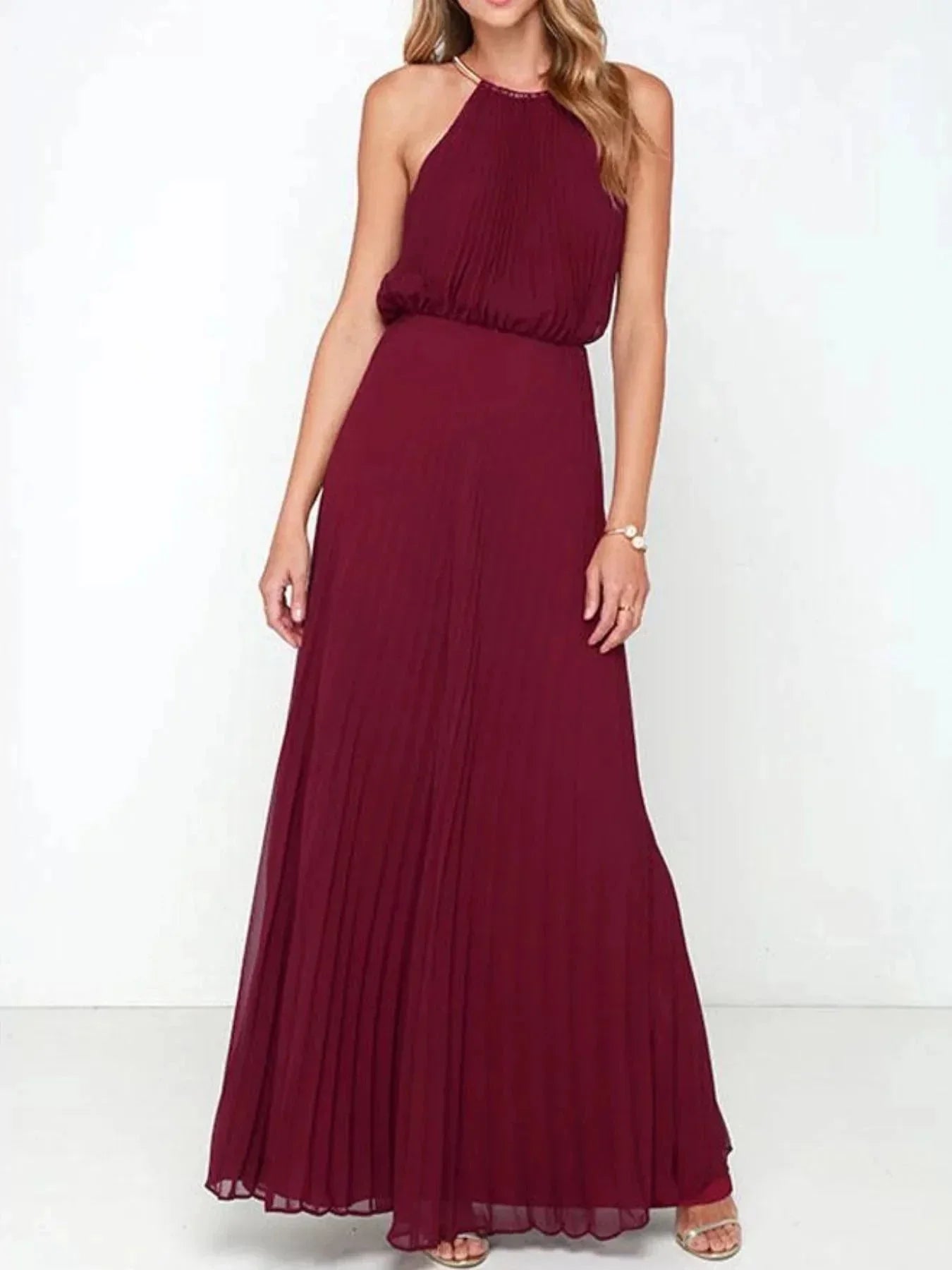 Pleated Sleeveless Maxi Tank Dress - VILLA FASHION