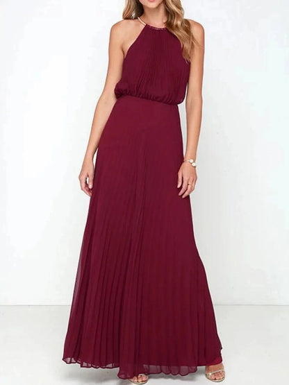 Pleated Sleeveless Maxi Tank Dress - VILLA FASHION