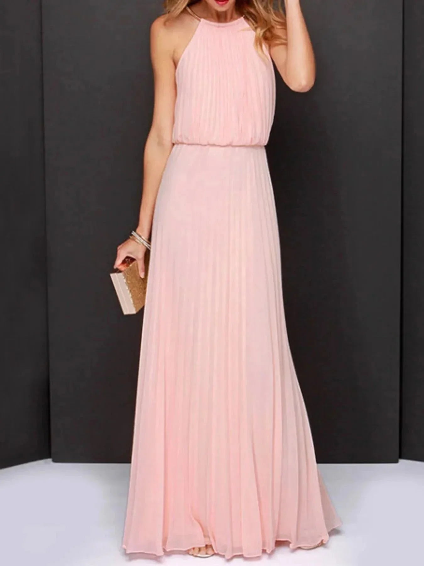Pleated Sleeveless Maxi Tank Dress - VILLA FASHION