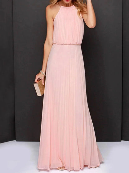 Pleated Sleeveless Maxi Tank Dress - VILLA FASHION
