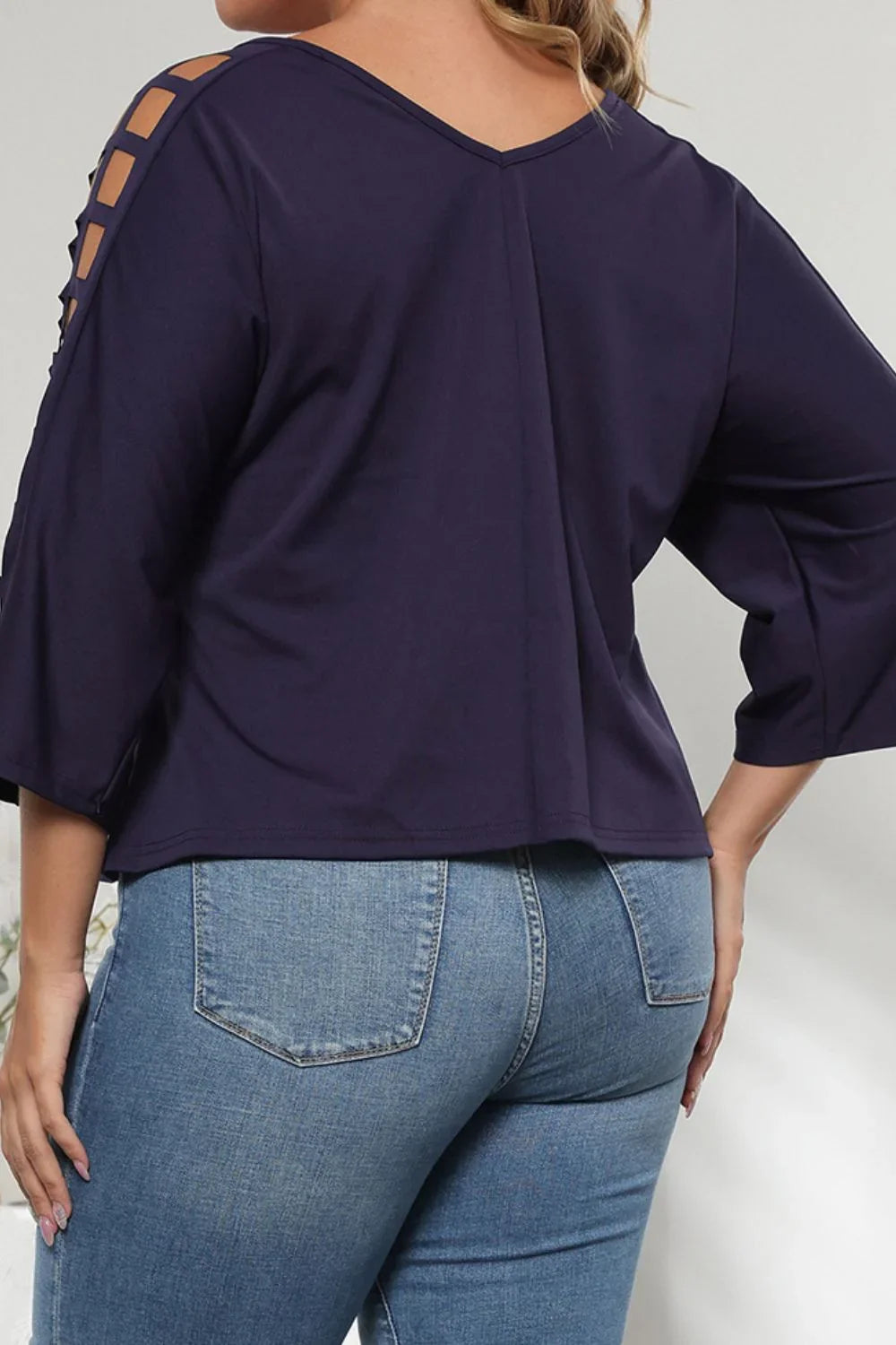 Plus Size Cutout Three - Quarter Sleeve Blouse - VILLA FASHION