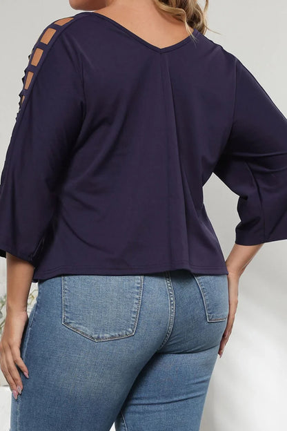 Plus Size Cutout Three - Quarter Sleeve Blouse - VILLA FASHION