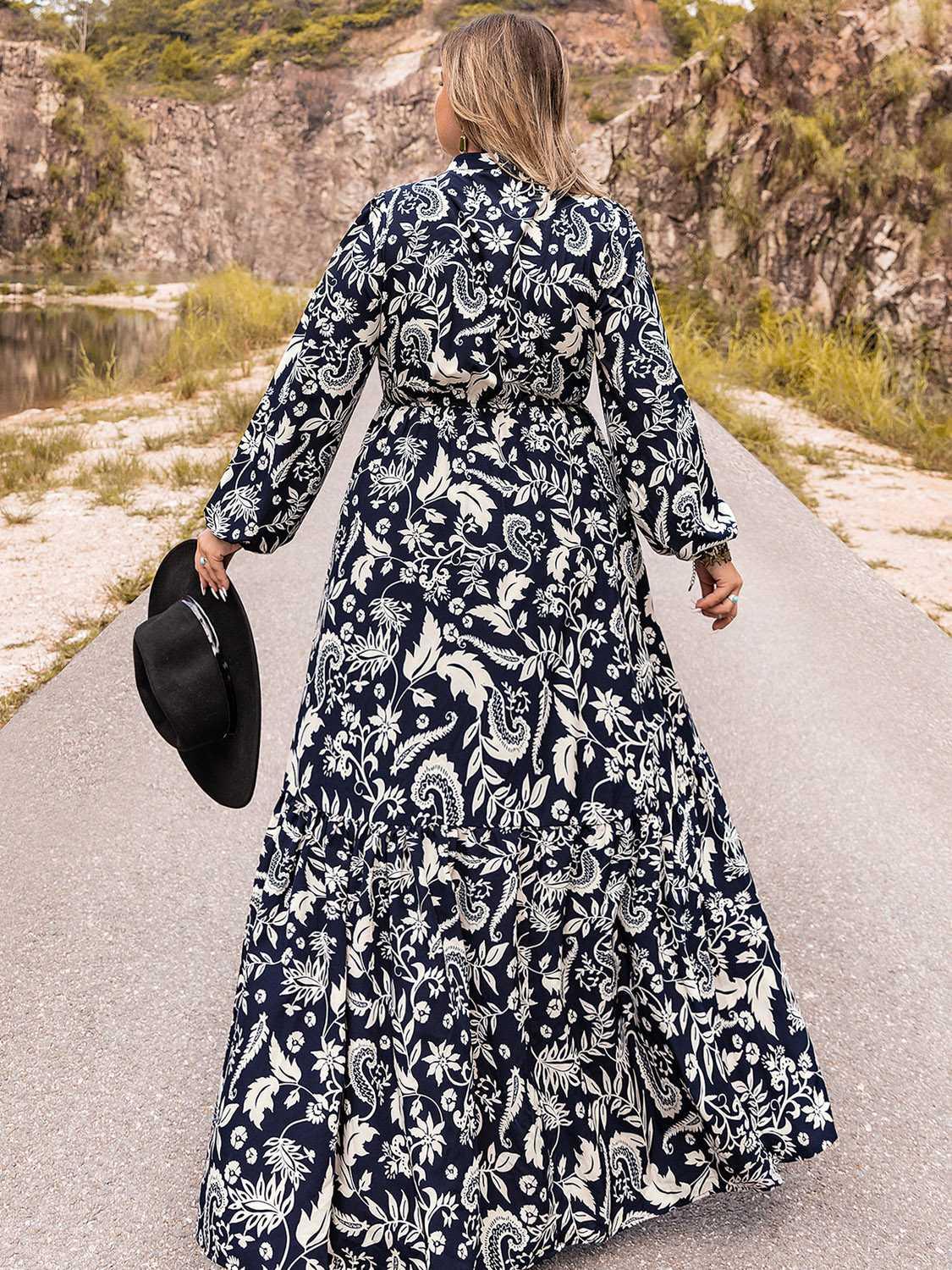 Plus Size Long Sleeve Maxi Dress - VILLA FASHION