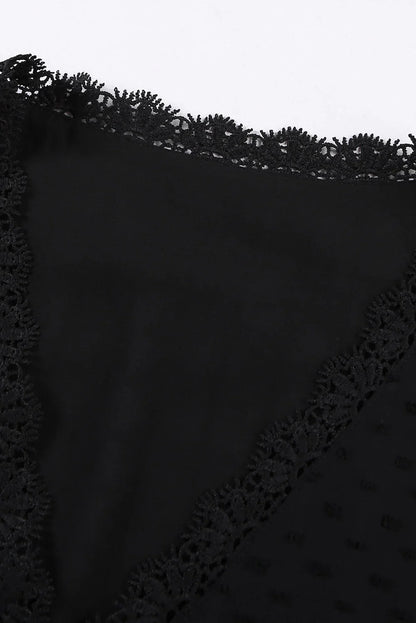 Plus Size Swiss Dot Spliced Lace V - Neck Blouse - VILLA FASHION