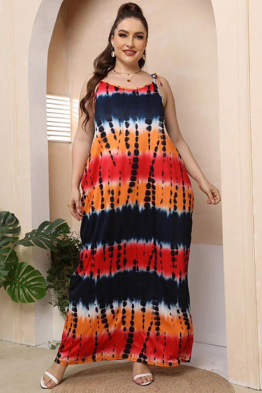 Plus Size Tie - Shoulder Maxi Dress - VILLA FASHION