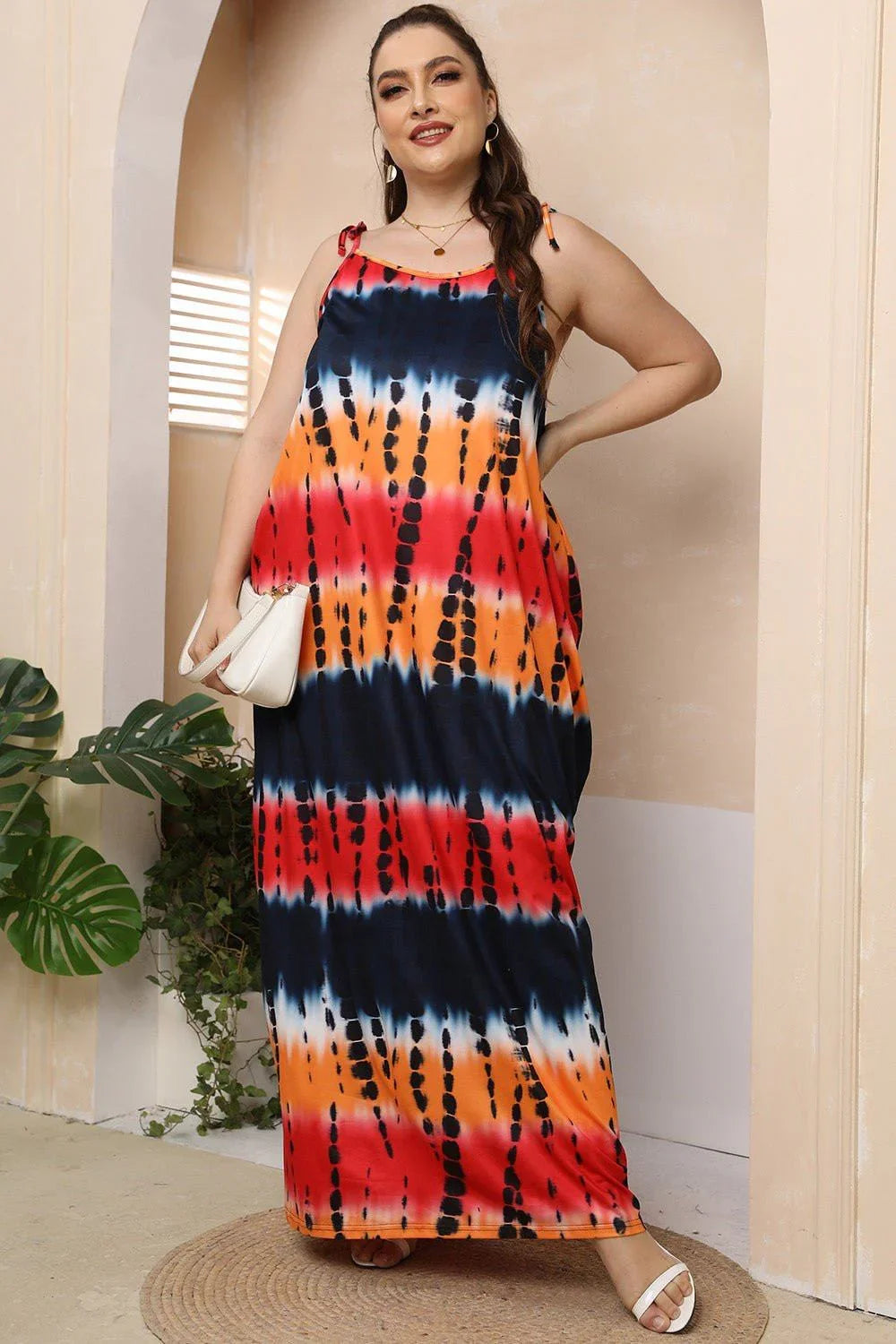 Plus Size Tie - Shoulder Maxi Dress - VILLA FASHION